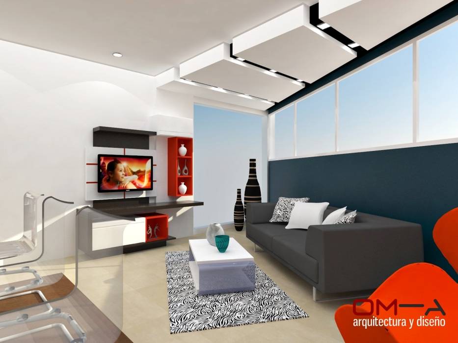 Diseño interior de sala y cocina, om-a arquitectura y diseño om-a arquitectura y diseño Salas de estilo minimalista