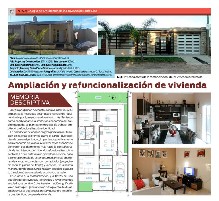 Publicación en Revista ESPACIOS (N° 59 - Octubre 2015) del Colegio de Arquitectos de la Provincia de Entre Ríos, Argentina. AA - Estudio de arquitectura