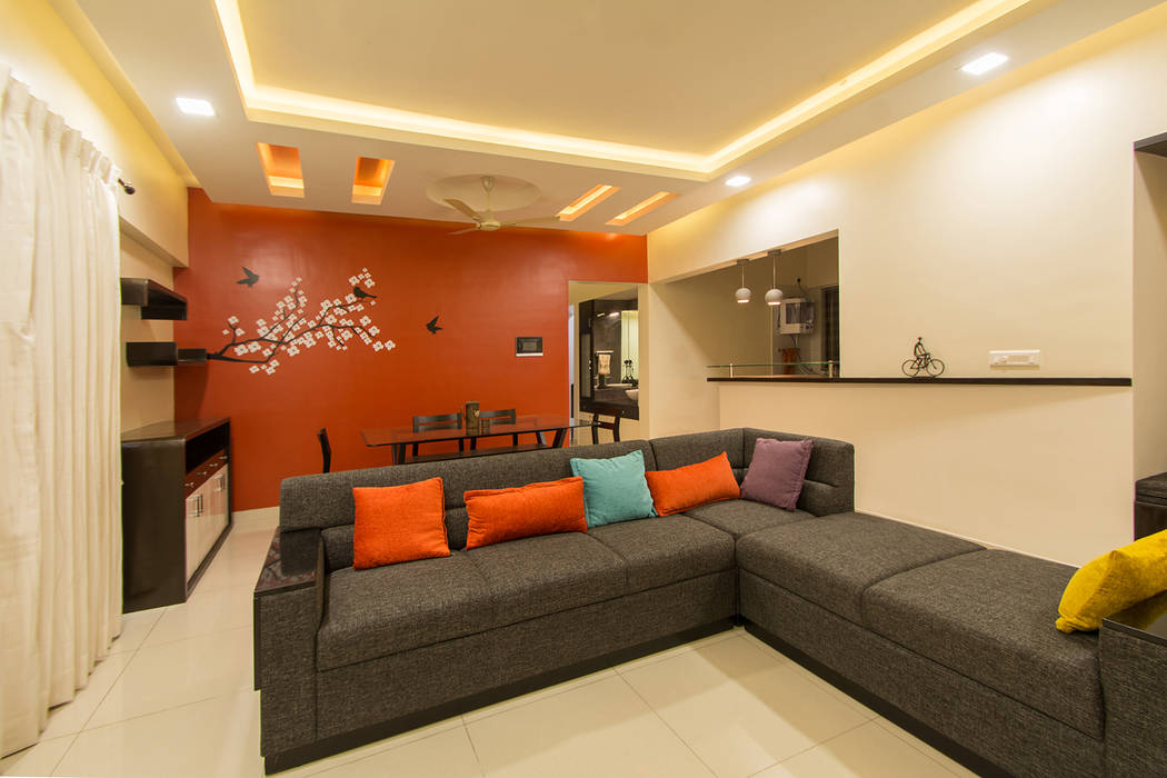 A residence for Mr.Nitin Warrier at Blue Ridge ,Hinjewadi ,Pune, Navmiti Designs Navmiti Designs Minimalist living room Sofas & armchairs