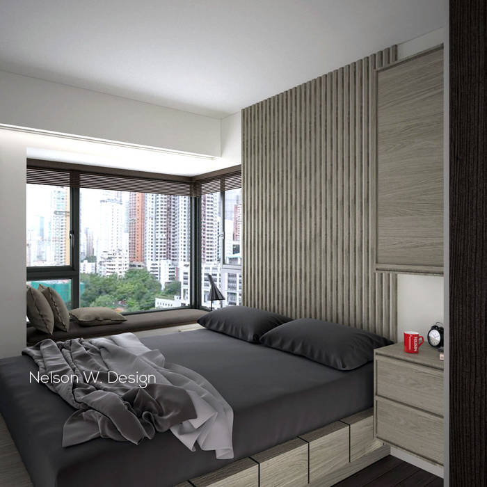 The Long Beach | Hong Kong, Nelson W Design Nelson W Design Modern style bedroom Furniture,Comfort,Building,Couch,Shade,Wood,Interior design,Grey,Floor,Living room