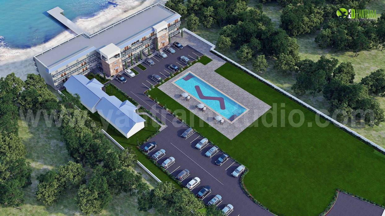Aerial View of 3D Resort Yantram Animation Studio Corporation Espaces commerciaux Hôtels