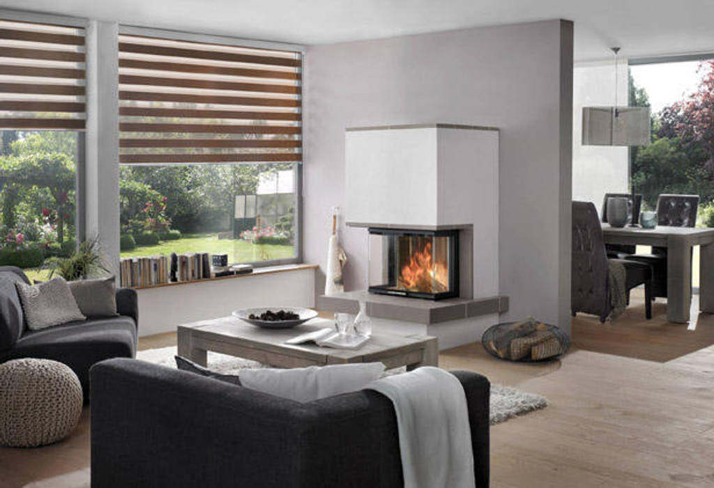 Moderner Kamin Mit Graum Feuertisch Moderne Wohnzimmer Von