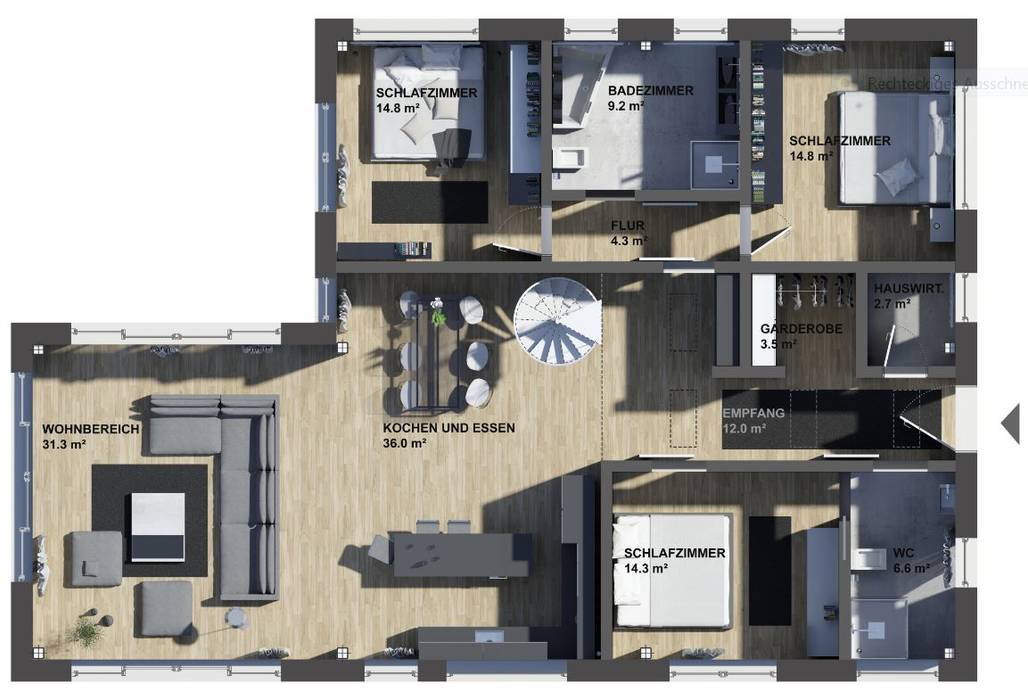 K-MÄLEON Hybridhaus // Winkelbungalow: modern von K-MÄLEON Haus GmbH,Modern bungalow,haus,Winkelbungalow,grundriss