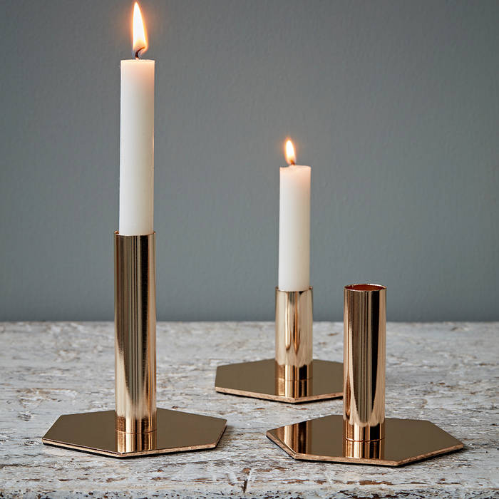 Set of Three Gold Hexagon Candlesticks by Hubsch rigby & mac Eclectic style houses Metal Accessories & decoration