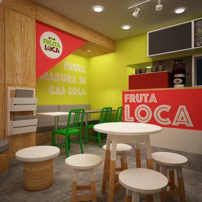FRUTA LOCA - JUGUERIA CAFE, Kuro Design Studio Kuro Design Studio Espacios comerciales Locales gastronómicos