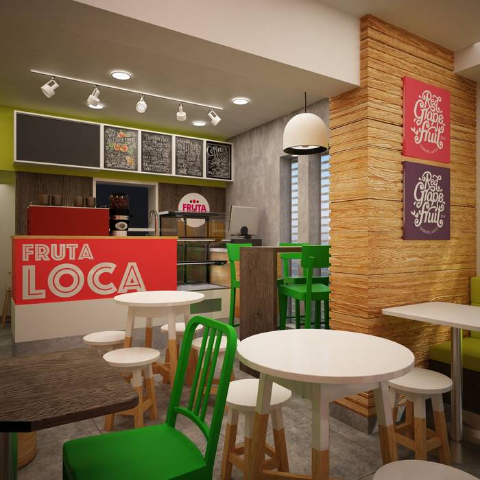 FRUTA LOCA - JUGUERIA CAFE, Kuro Design Studio Kuro Design Studio Powierzchnie handlowe Gastronomia