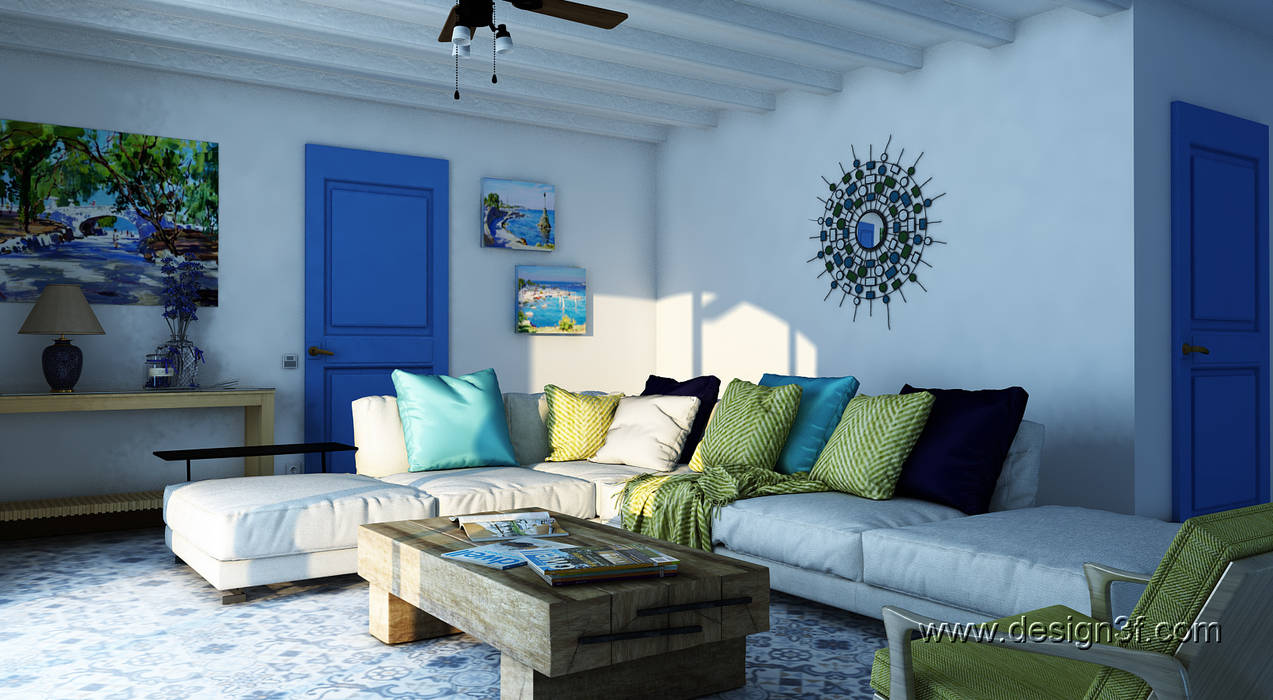 Средиземноморский стиль в интерьере гостиной, студия Design3F студия Design3F Livings de estilo mediterráneo