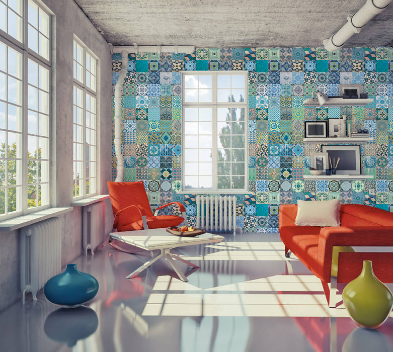 Azulejo Português Coordenado Azul OH Wallpaper Modern walls & floors Paper Wallpaper