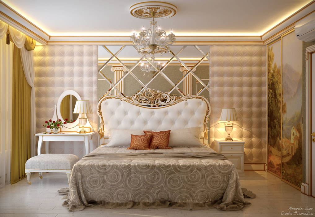 Дизайн спальни в классическом стиле в квартире в ЖК "Большой" Студия интерьерного дизайна happy.design Спальня в классическом стиле