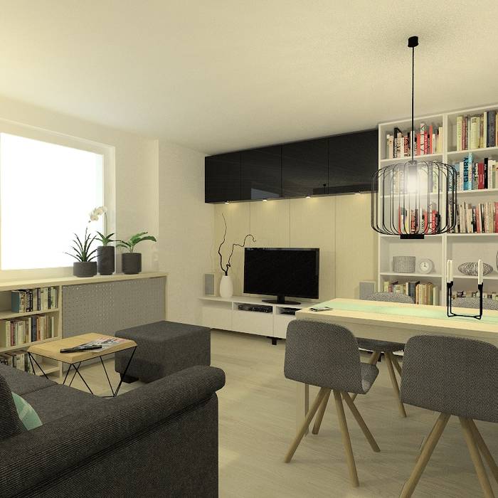 projekt pokoju dziennego w niewielkim mieszkaniu w bloku, Pracownia Projektowa 4MAT Wojciech Balcerzak Pracownia Projektowa 4MAT Wojciech Balcerzak Modern Living Room