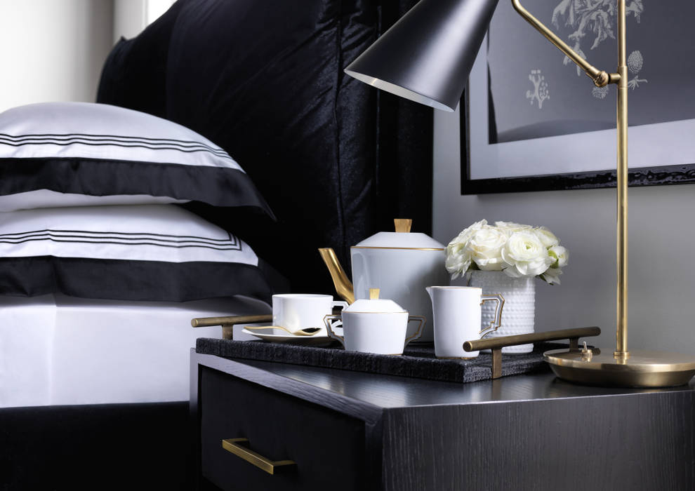 SS16 Style Guide - Refined Monochrome Collection - Bedroom LuxDeco BedroomBedside tables Black bedoom,bedside table,monochrome,luxury