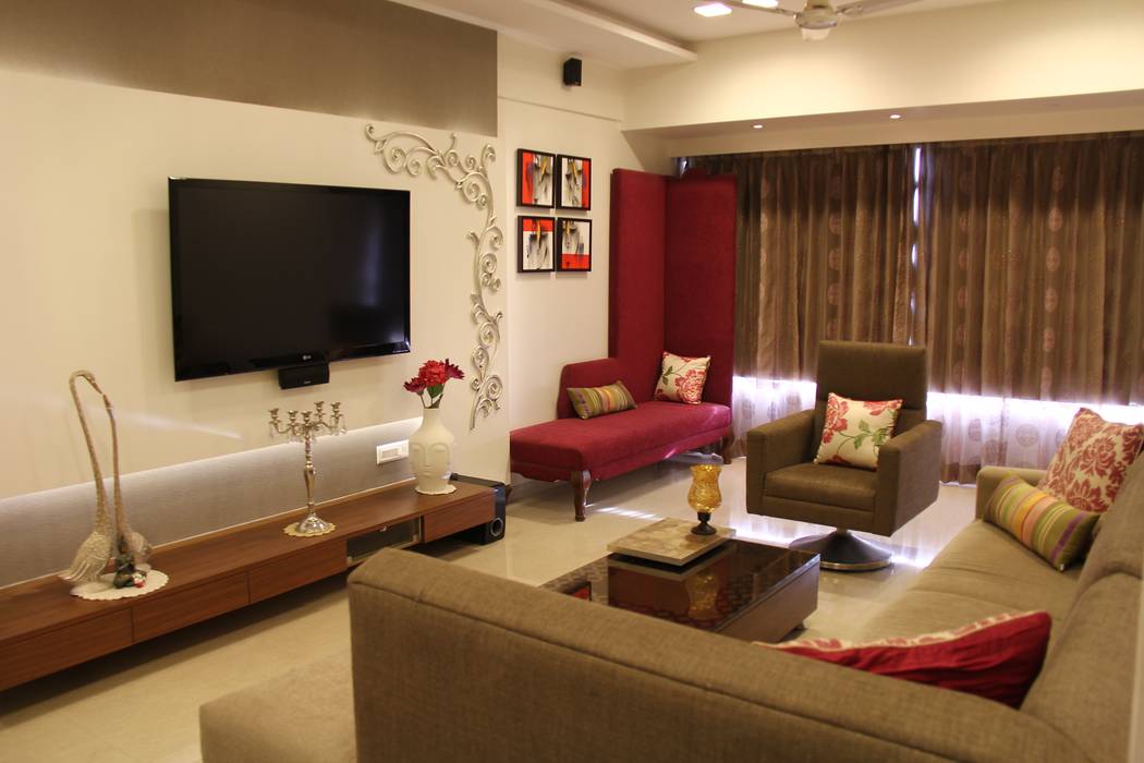 Prabhadevi , Elevate Lifestyles Elevate Lifestyles Minimalist living room Furniture,Property,Couch,Picture frame,Decoration,Comfort,Television,Lighting,Interior design,studio couch