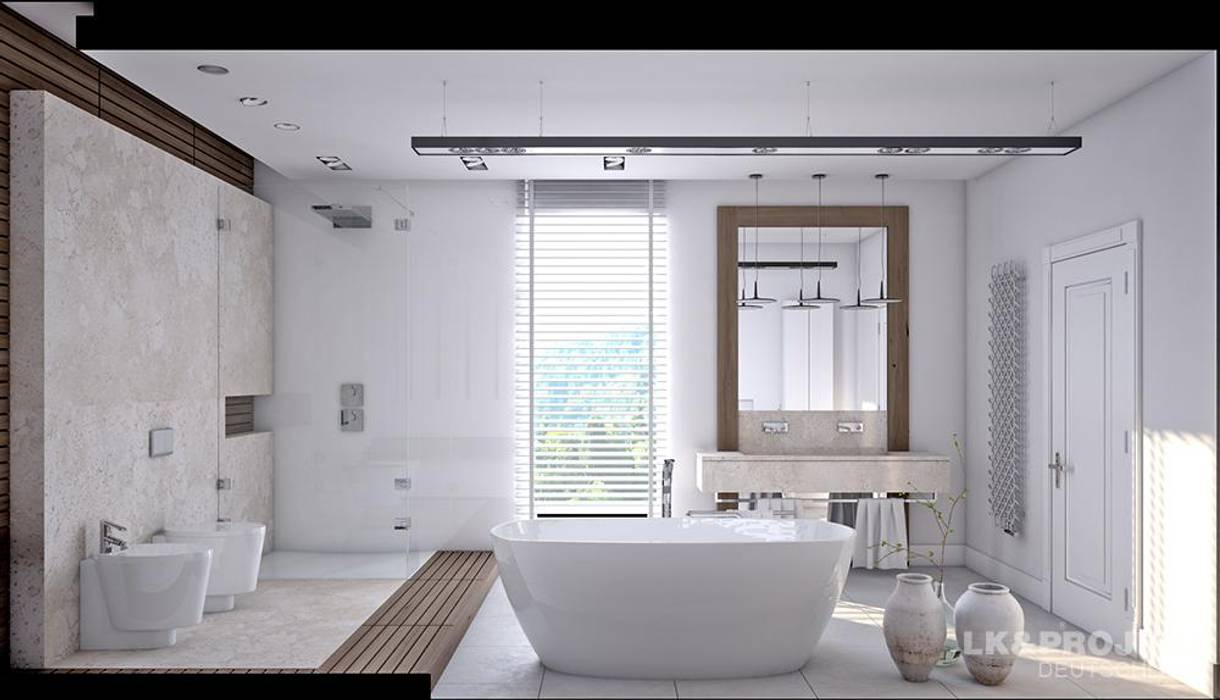 Wohnzimmer, Küche, Schlafzimmer, Bad; Garderobe, Swimmingpool, Sauna - nicht nur die Aussicht ist fantastisch... , LK&Projekt GmbH LK&Projekt GmbH Moderne Badezimmer