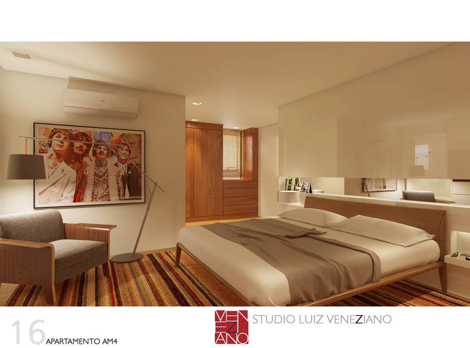 APARTAMENTO AM4, STUDIO LUIZ VENEZIANO STUDIO LUIZ VENEZIANO Modern Yatak Odası