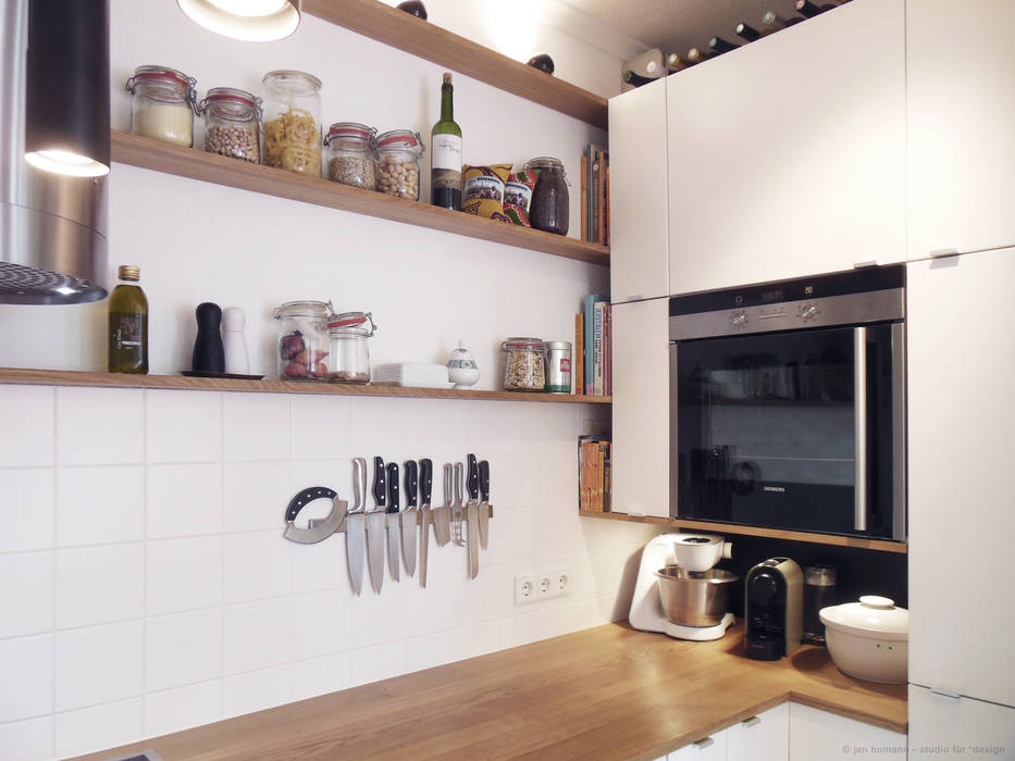 Miniküche studio jan homann Moderne Küchen Holz Weiß Eiche,weiß,U-Form,Küche,Klein,kleine Küche,schwarz,weiße Küche