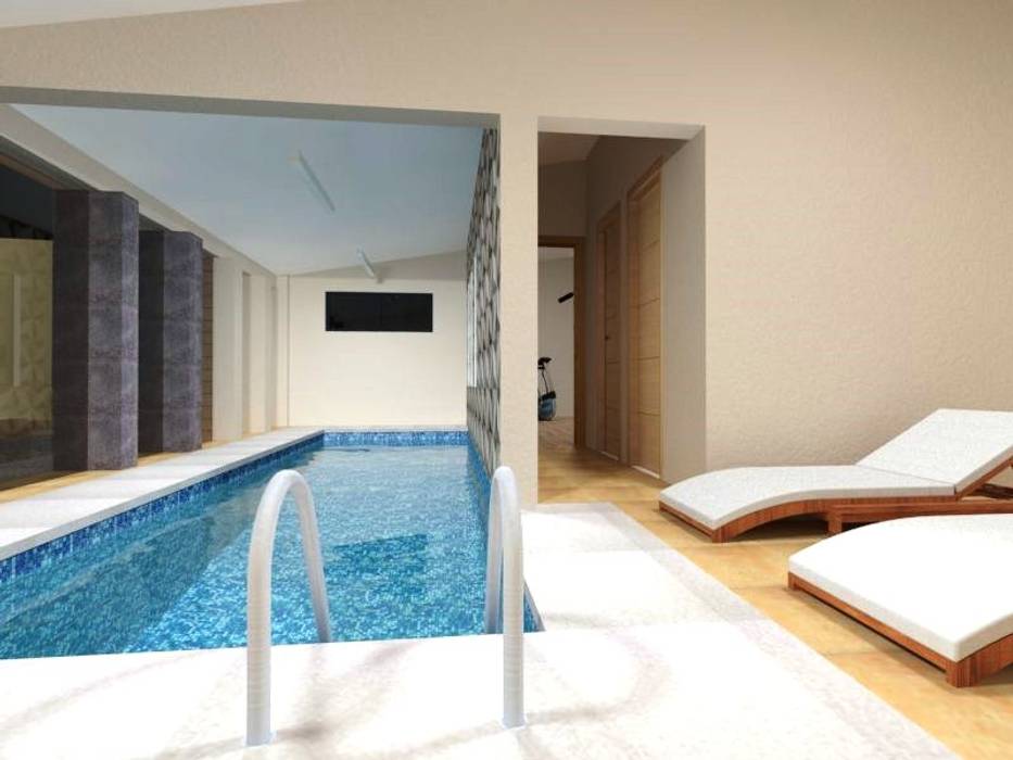 Zona fitness (piscina) Planta Baja Ingenieros y Arquitectos Continentes Albercas modernas alberca de interior,piscina,area deportiva,moderna,pool