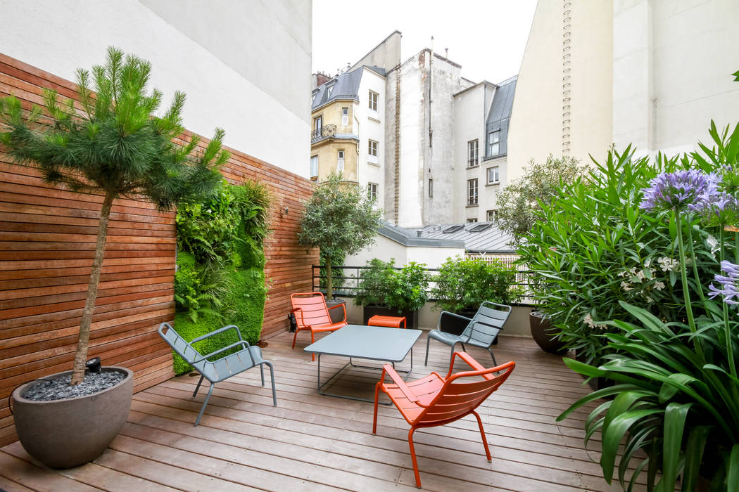 Toit terrasse Miromesnil., Terrasses des Oliviers - Paysagiste Paris Terrasses des Oliviers - Paysagiste Paris Балкон и терраса в стиле модерн