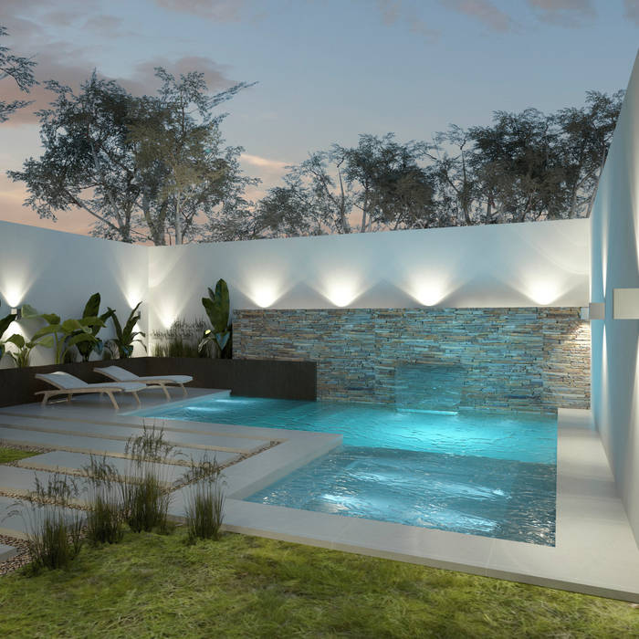 Diseño de patios pequeños con piscina FILIPPIS/DIP - DISEÑO Y CONSTRUCCION Piletas modernas: Ideas, imágenes y decoración Hormigón