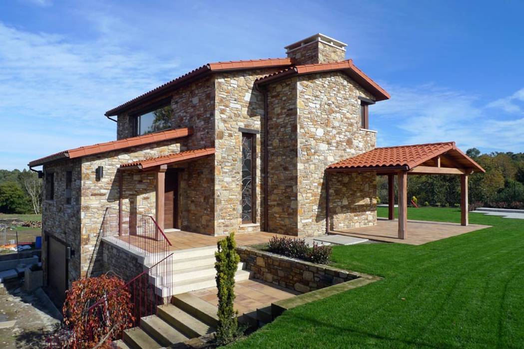 Una Casa estilo Cabaña con Paredes de Piedra, Jardines y Piscina!, AD+ arquitectura AD+ arquitectura Rustykalne domy