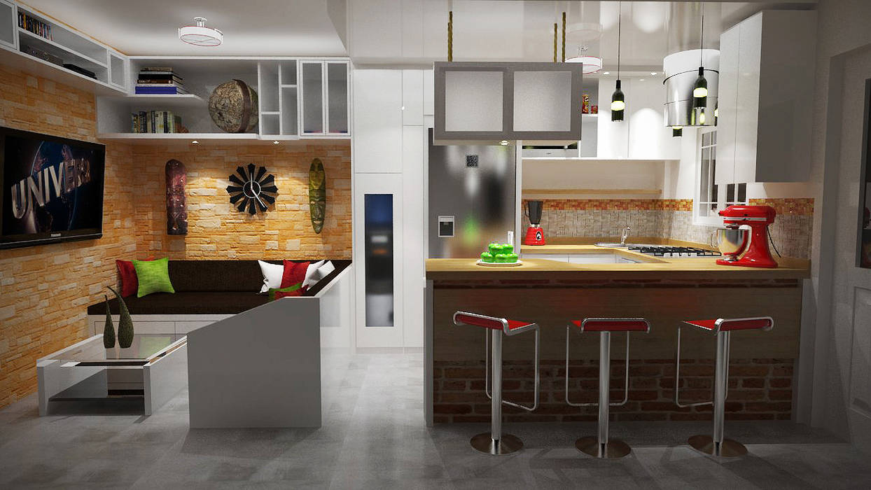 Diseño Sala-Cocina/Comedor , Interiorismo con Propósito Interiorismo con Propósito ห้องทานข้าว