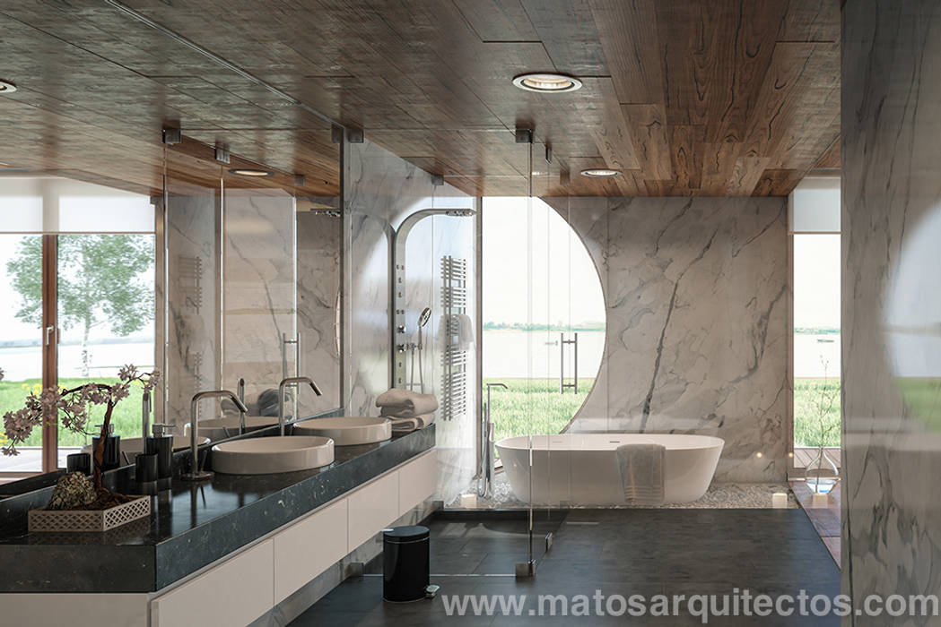 House by River side Salle de bain moderne par Matos Architects Moderne Pierre