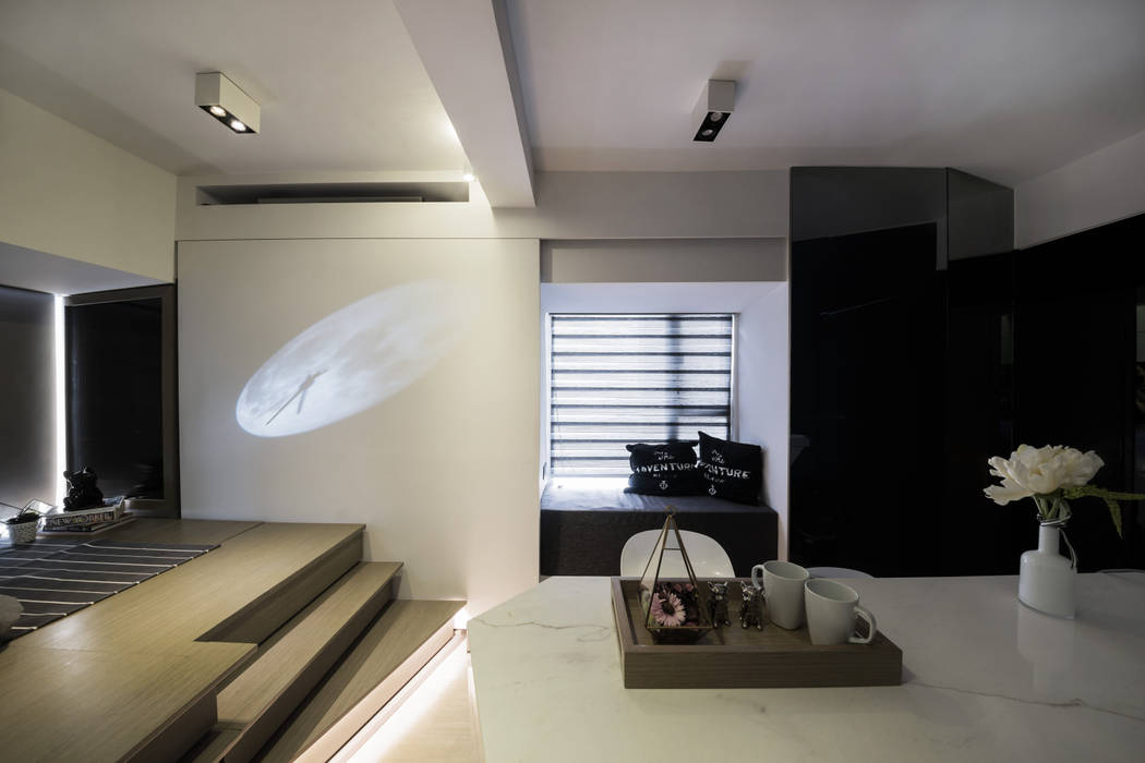 Black-and-white stuido flat in Hong Kong, Zip Interiors Ltd: minimalist by Zip Interiors Ltd, Minimalist studio flat,open plan,home,cozy home,minimal,black and white