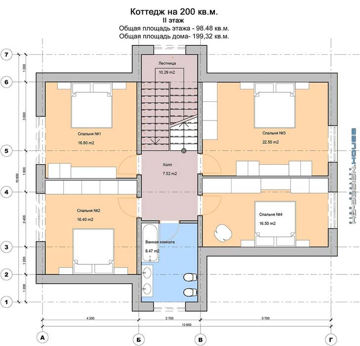 План II-го этажа hq-design коттедж,планировка,дизайн фасадов,современный стиль,частный дом,экстерьер