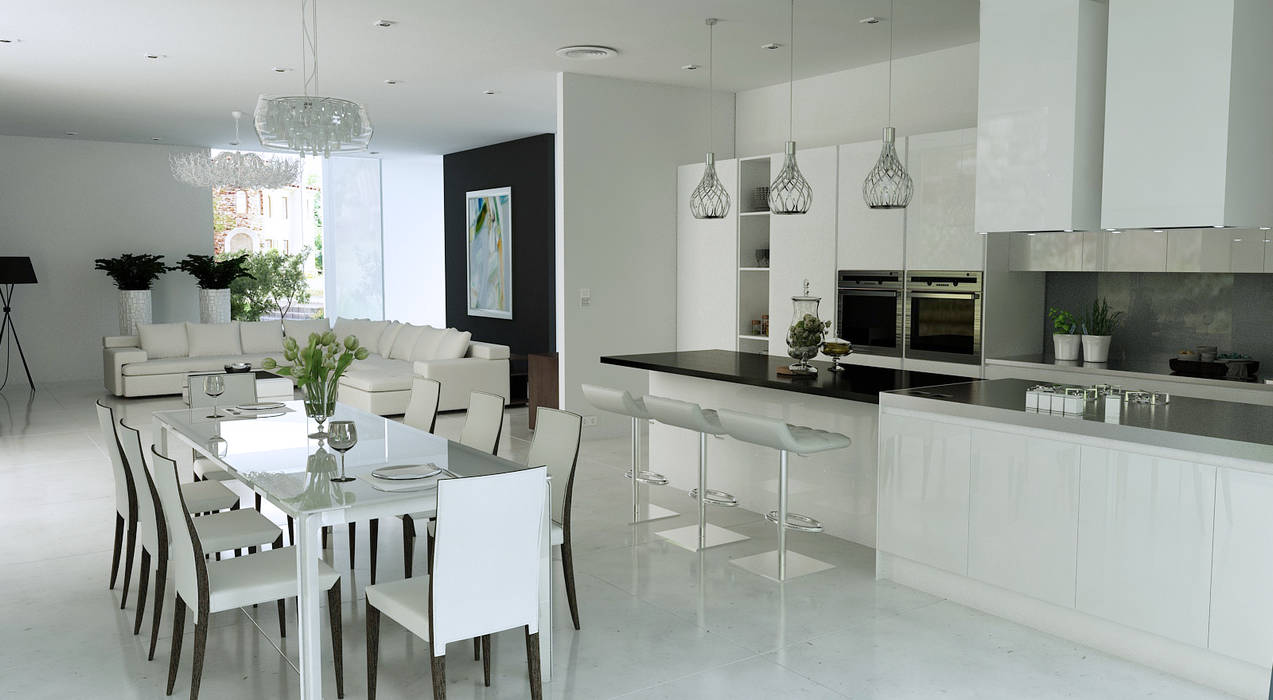 ​интерьер кухни совмещенной с гостиной, вилла в Италии студия Design3F Гостиная в стиле минимализм гостиная,интерьер,кухня,минимализм