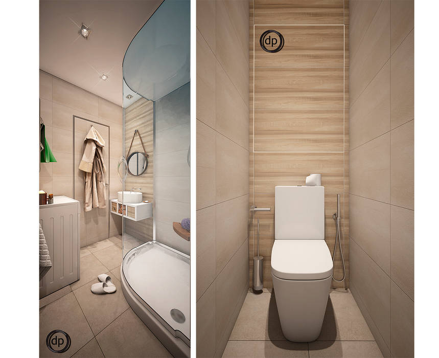 Ванная dp_interior Ванная комната в скандинавском стиле Дерево Эффект древесины ванная,туалет,современный,деркво,плитка