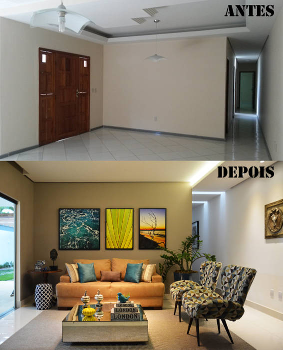 Antes e Depois Sala de Estar CARDOSO CHOUZA ARQUITETOS Salas de estar modernas antes e depois,sala de estar,quadros