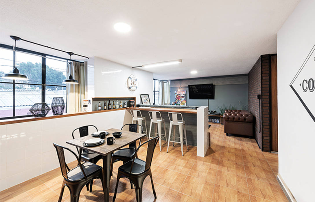 Estancia Prados#2 MX Taller de Arquitectura & Diseño Industrial style dining room Tiles mesa de comedor,barra,piso de madera,loft,interiores,mxTAD