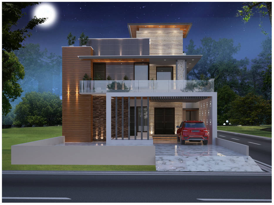 Front Elevation of Residential Project Moon Arc Modern houses Plant,Property,Building,Tree,Sky,Vehicle,Car,Line,Wheel,House