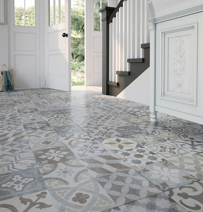 Orient Grey Patterned Porcelain Floor Tiles The London Tile Co. Modern walls & floors Porcelain tile pattern,patterned tile,floor tile,Tiles