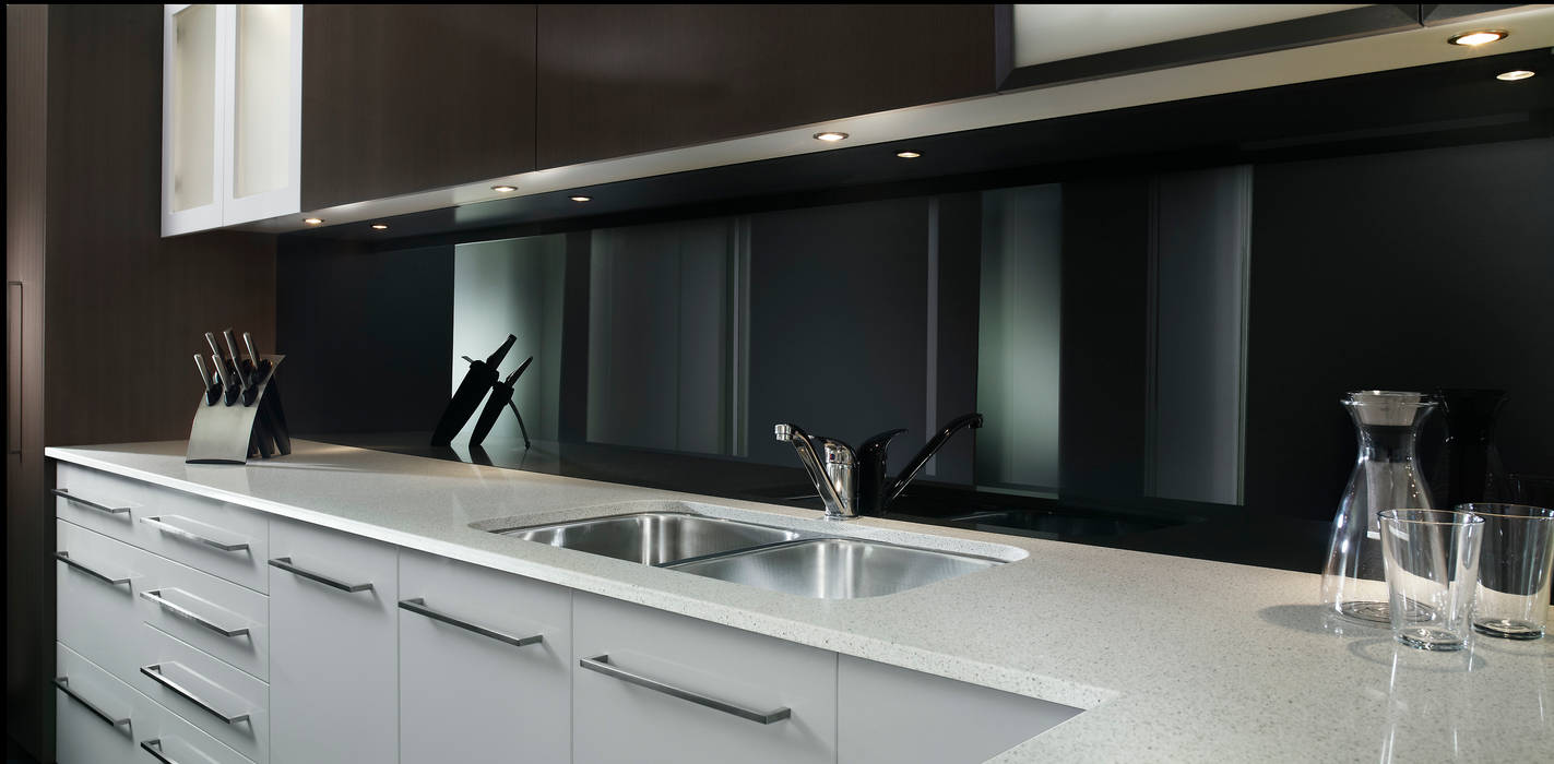 Lustrolite Carbon Black Glass Effect Gloss Splashback Wall Panel The London Tile Co. Dinding & Lantai Modern Wall & floor coverings