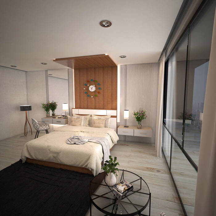 RECAMARA PROYECTARQ | ARQUITECTOS Dormitorios modernos Concreto INTERIOR,RENDER,ARQUITECTO,colores cálidos