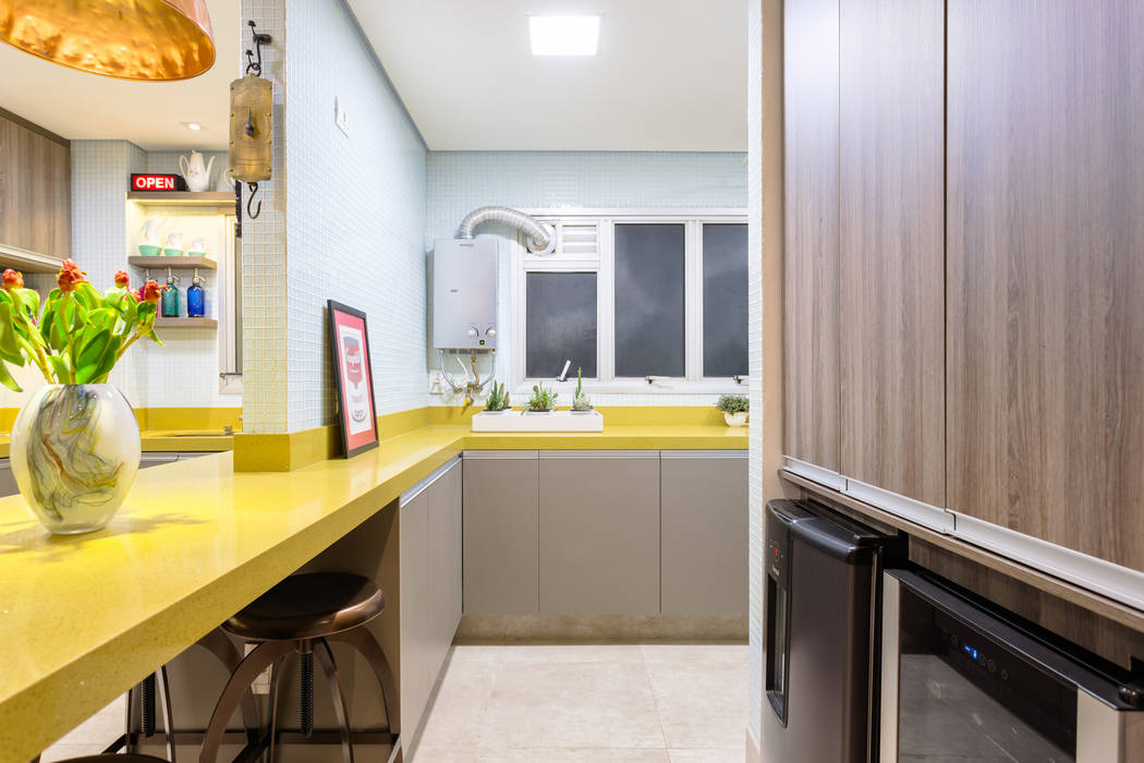Área de Serviço Integrada com Cozinha zimbro arquitetura Cozinhas ecléticas Área de Serviço,cozinha,Iluminação de cozinha,armário de cozinha