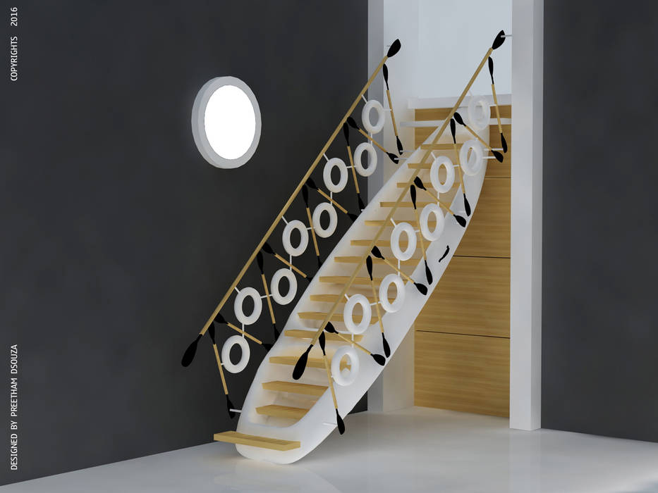 Kayak staircase white Preetham Interior Designer Modern corridor, hallway & stairs Wood Wood effect