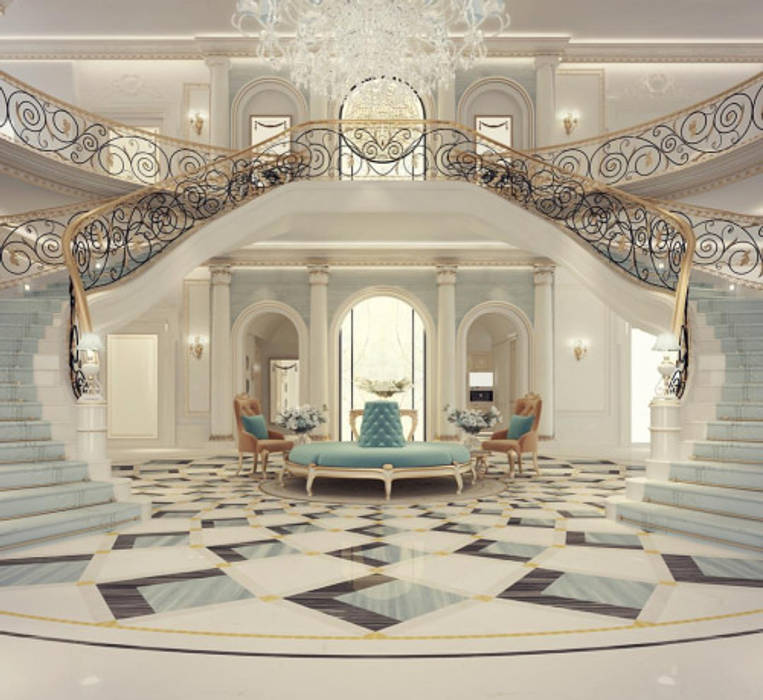 Exploring Luxurious Homes : Grand Lobby Interior Design, IONS DESIGN IONS DESIGN Коридор, прихожая и лестница в классическом стиле Мрамор foyer design,home design,home interiors,interior design,dubai,saudi,lounge design,lobby design,luxury homes