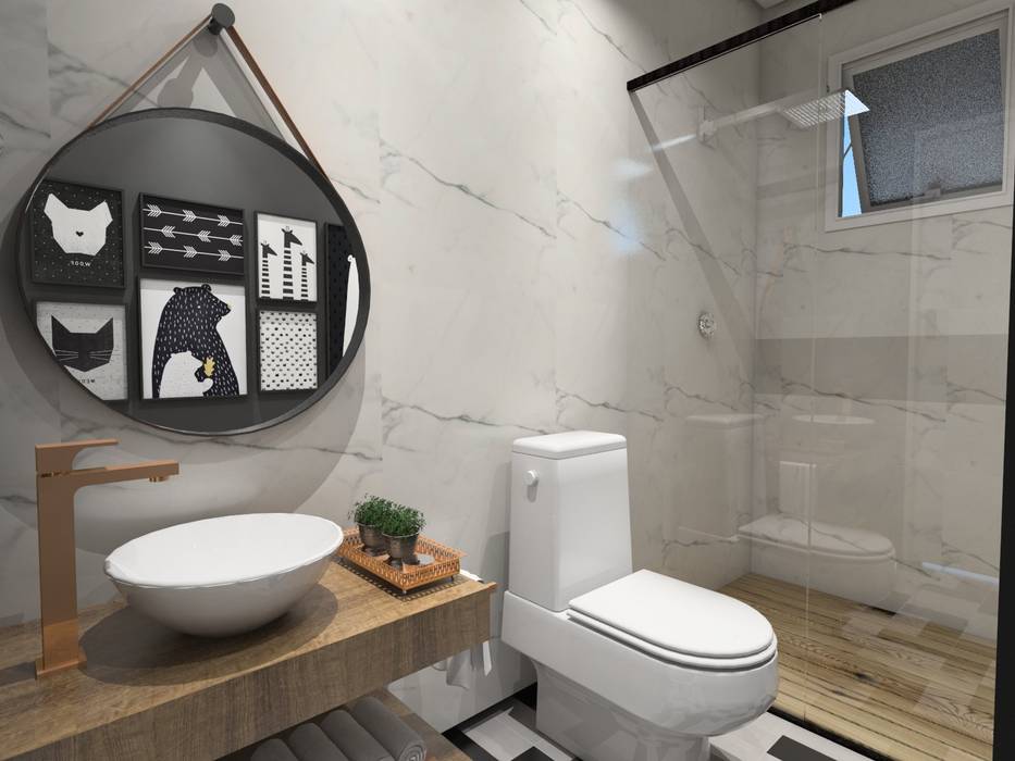 lavabo descolado homify Banheiros escandinavos lavabo,parede preta,carrara,banheiro
