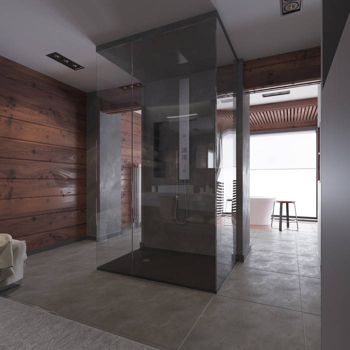Минималистичный интерьер двухэтажного дома из клееного бруса для семейной пары, EcoHouse Group EcoHouse Group Ванная комната в стиле минимализм