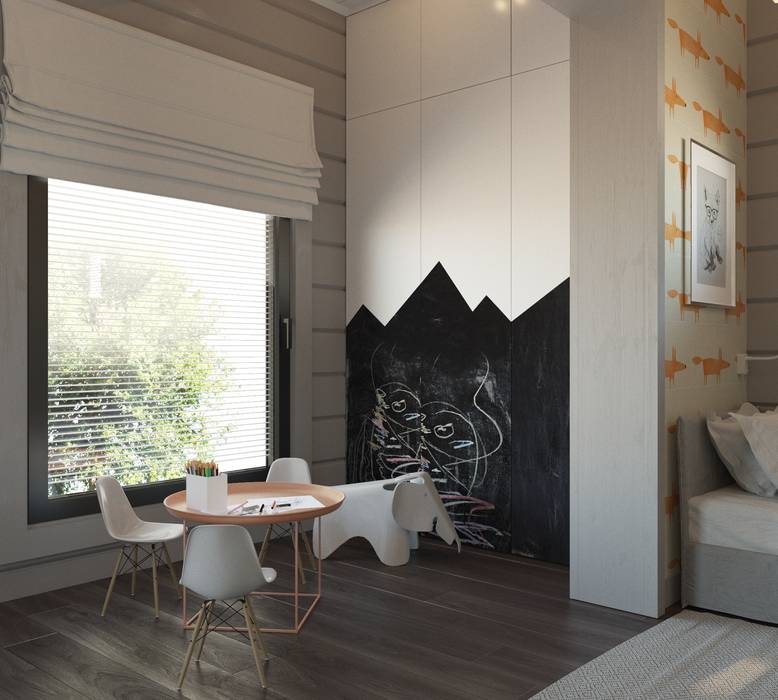 Минималистичный интерьер двухэтажного дома из клееного бруса для семейной пары, EcoHouse Group EcoHouse Group Детская комнатa в стиле минимализм