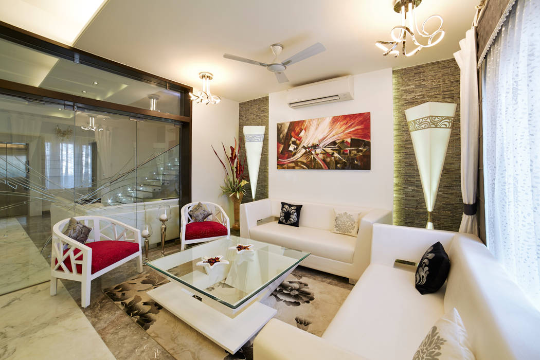 SADHWANI BUNGALOW, 1 Square Designs 1 Square Designs Modern living room Marble