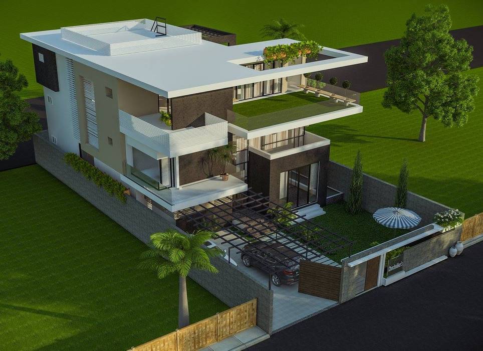 Private residence at Gwalior , Vinyaasa Architecture & Design Vinyaasa Architecture & Design Modern houses Building,Plant,Tree,Land lot,Urban design,Grass,Residential area,Biome,Landscape,Facade