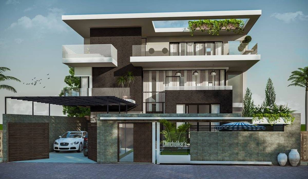 Private residence at Gwalior , Vinyaasa Architecture & Design Vinyaasa Architecture & Design Modern houses Sky,Building,Property,Plant,Urban design,Car,Residential area,Condominium,House,Shade