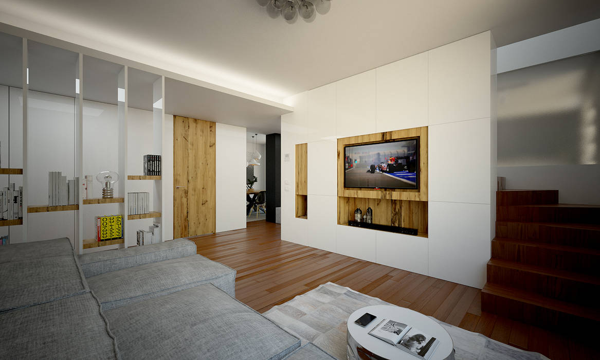 Render foto-realistico zona tv QUADRASTUDIO mobile,tv,divano,parquet