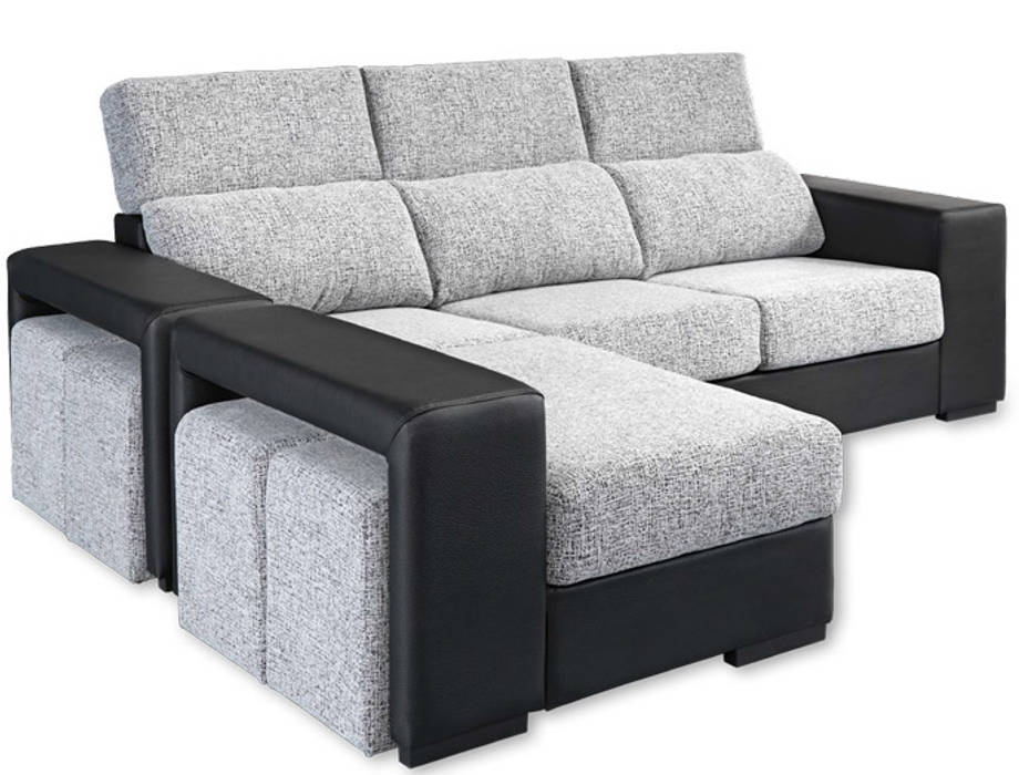 Sofá de Canto c/ Puffs Móveis Hiperdecor Salas de estar modernas sofas,sofás,sofás chaiselongue,sofá confortável,sofá de pele,sofá de canto,sofá cinzento,Sofás e divãs
