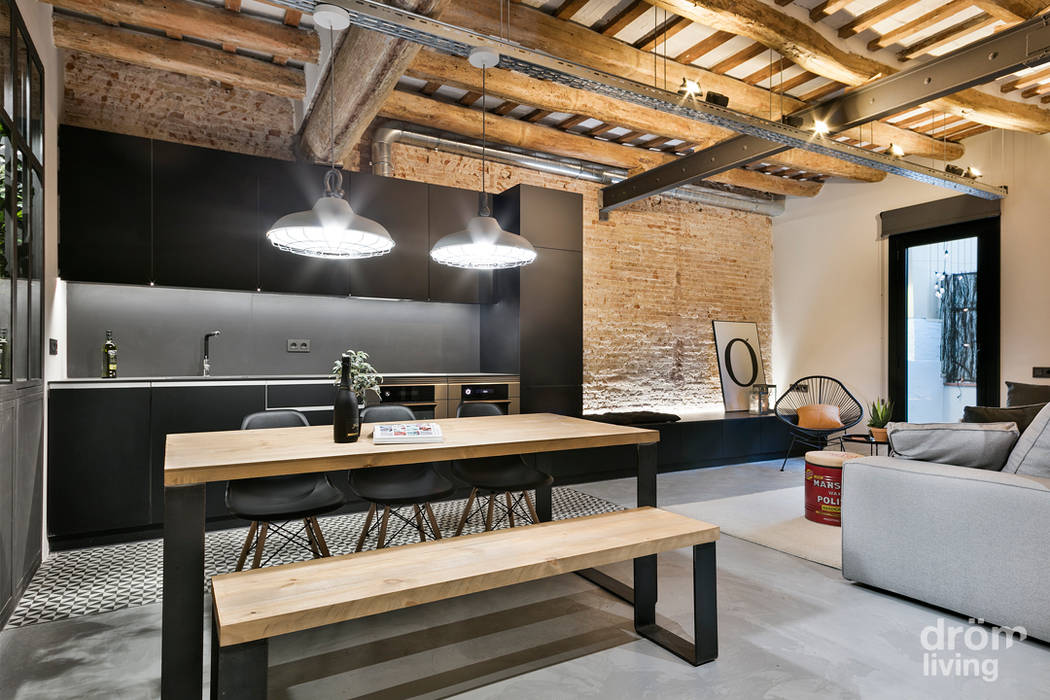 Apartamento en Poblenou: 100% industrial, Dröm Living Dröm Living Comedores de estilo industrial