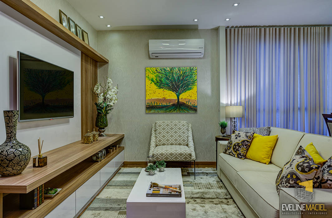 Apartamento NI, Eveline Maciel - Arquitetura e Interiores Eveline Maciel - Arquitetura e Interiores ห้องนั่งเล่น