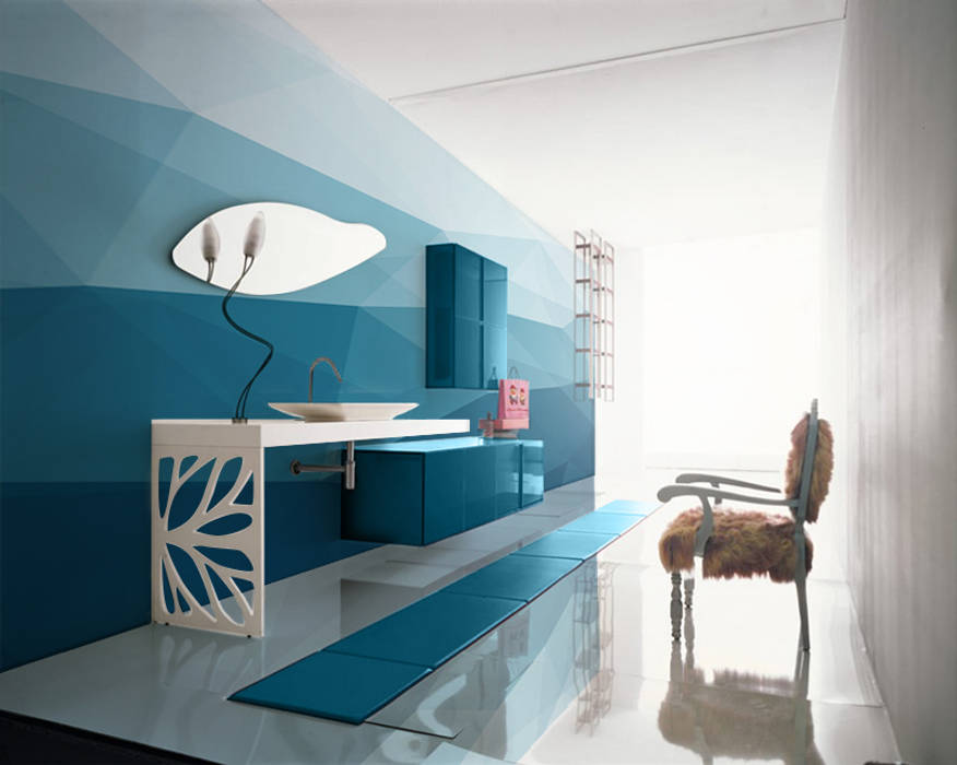 Big Blue Pixers Modern Bathroom wall mural,wallpaper,abstract,geometrical