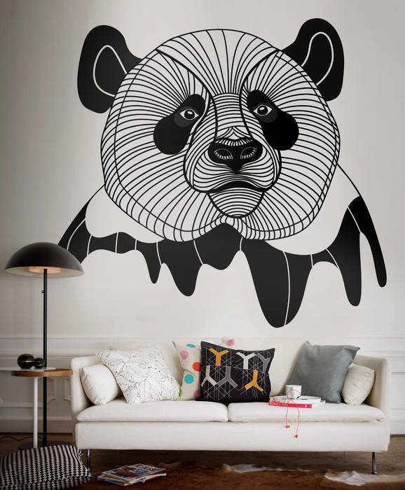 Panda Pixers Ruang Keluarga Modern wall mural,wallpaper,panda,drawing